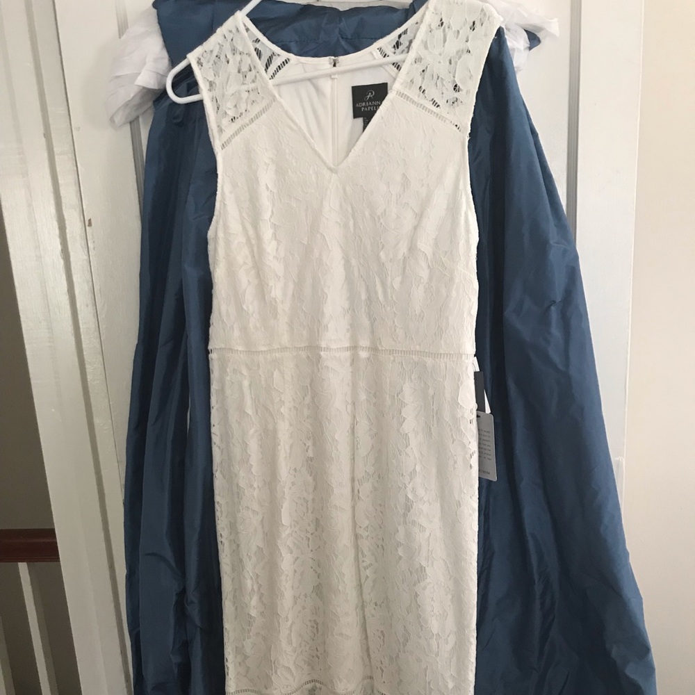 White Midi Lace Sheath Dress With Flounce Hem
